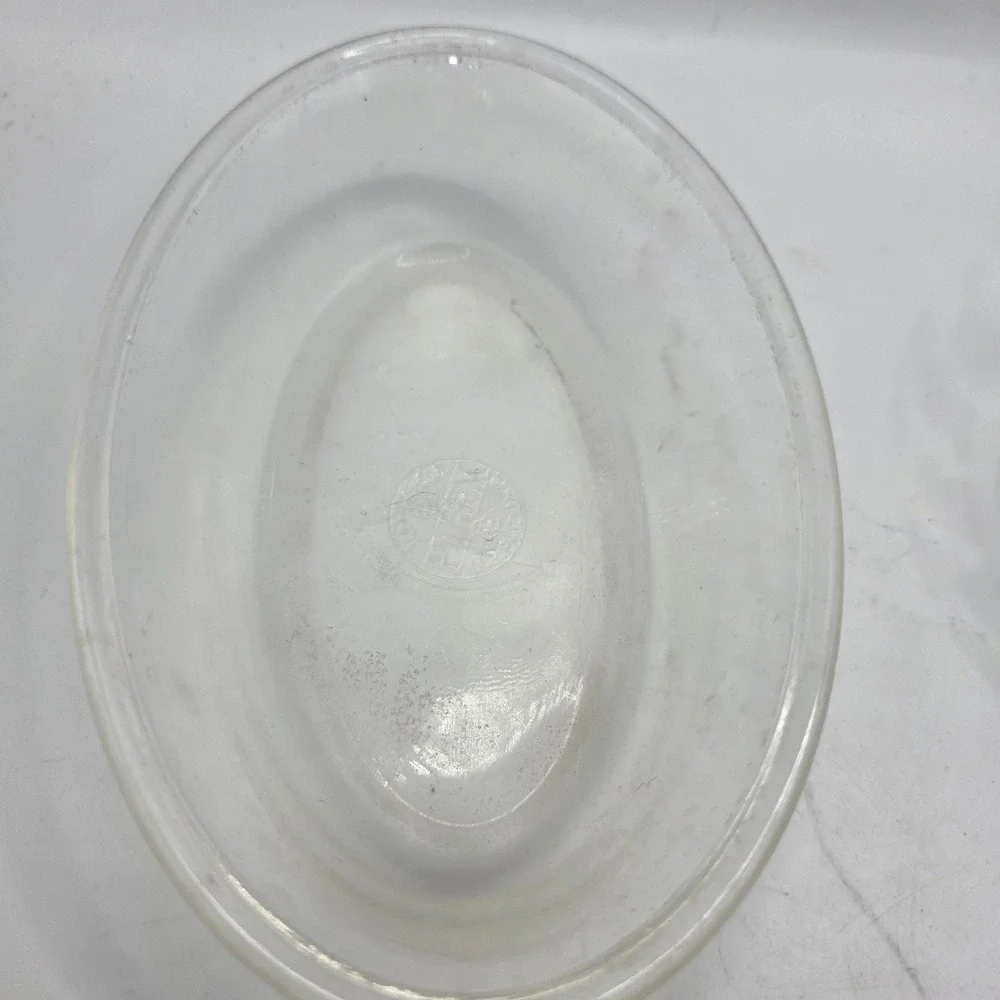 Vintage Pyrex Clear Glass Oval Baker and Scalloped Custard Cup Set 2 Piece